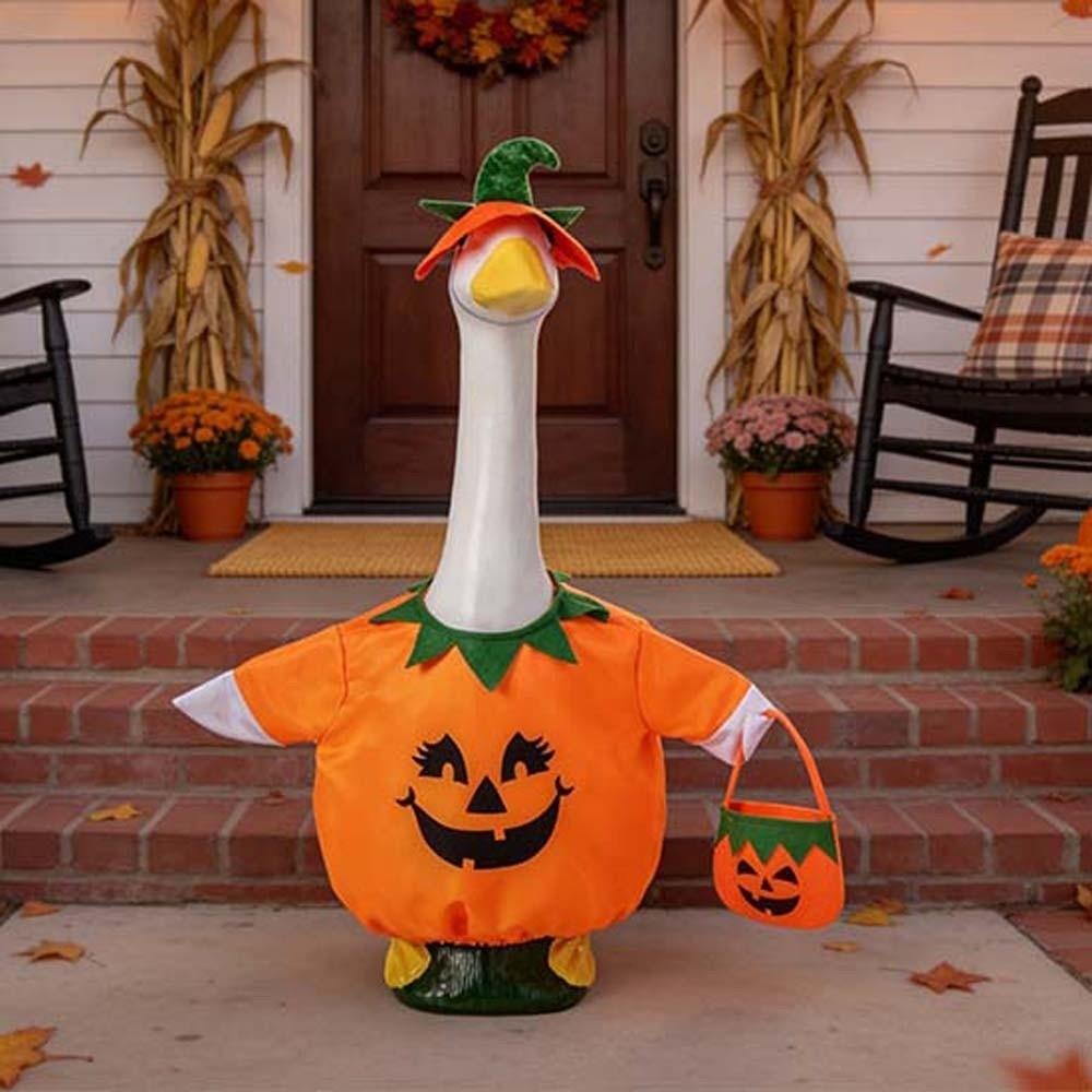 Pumpkin Shape Porch Goose Costume Bright Orange Soft Fabric Pumpkin Outfit Set Lightweight Elastic Waist Lawn Statue Clothing