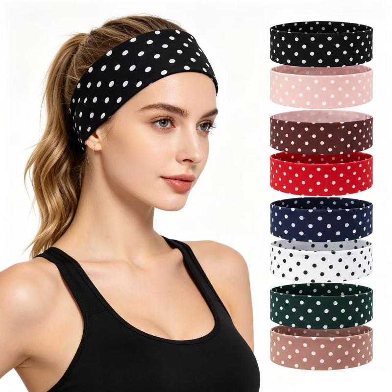 5/8Pcs Polka Dot Sports Elastic Headband Able Makeup Headband, Sports & Fitness Sweat-Absorbent Hairband