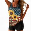 Womens Sleeveless Tankini Top Two Piece Swimwear Set 2026 Summer Fashion Floral Printed Crewneck Causal Tunic Swim Top