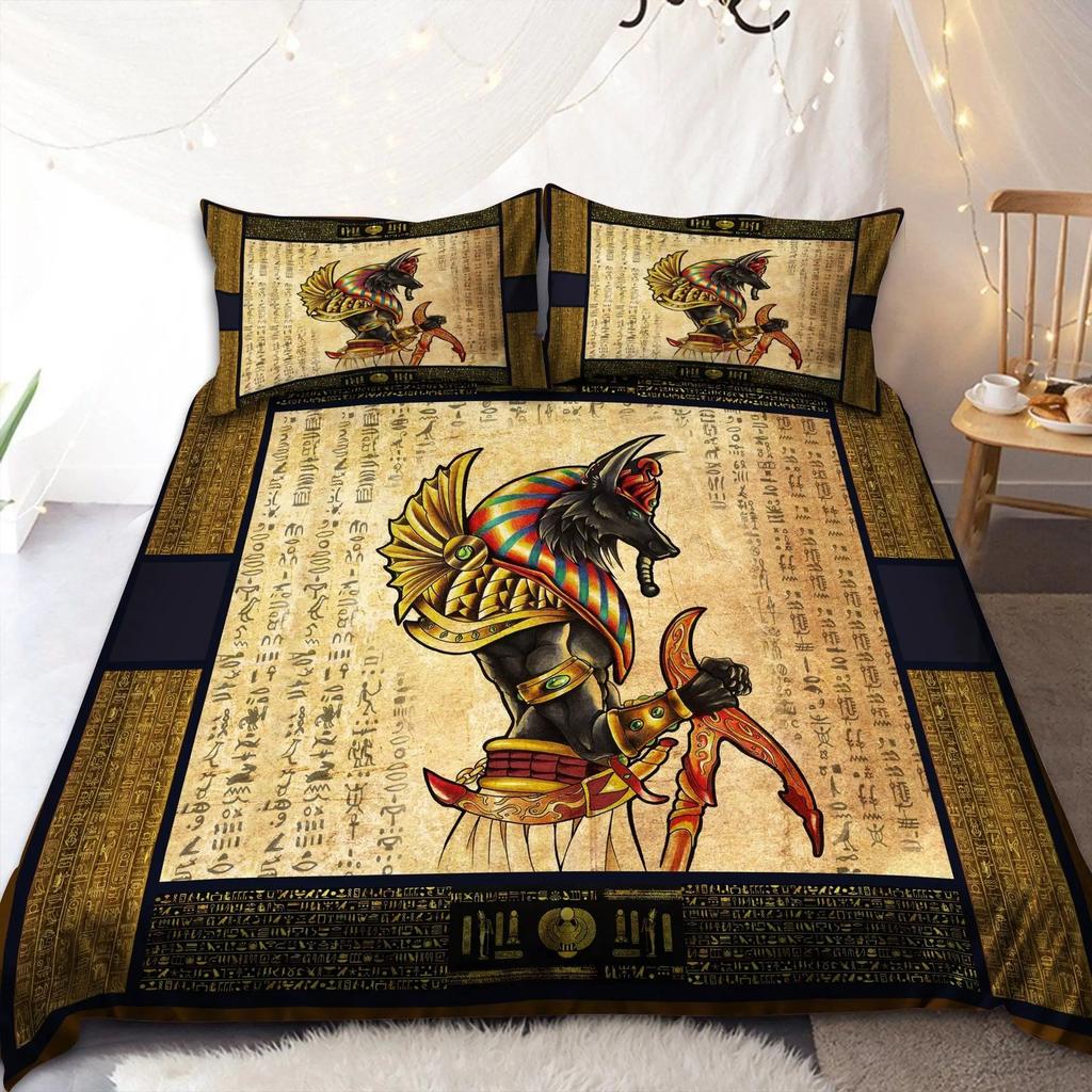Égypte Antique Anubis Housse de Couette Ensemble Symbole Égyptien Culture Ensembles de Literie Vintage Pharaon Pyramide Boho Tribal Housse de Couette Queen