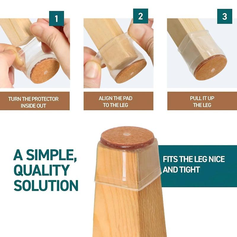 4/8/16 Pcs Round Chair Leg Protector Silicone, Chair Leg Pads, Furniture Leg Protector, Non Slip Reduce Noise Wrapped Felt Bottom