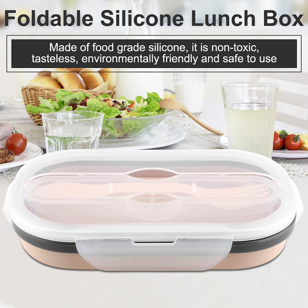 Food Grade Silicone Foldable Lunch Box Portable Rectangle Food Storage Container