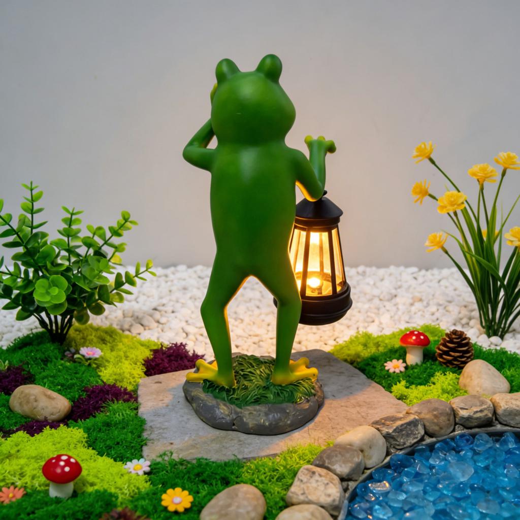 Solarbetriebene Froschlaterne Outdoor-Gartenstatue Wasserdichte Landschaftsleuchte Dekorative Terrasse Hof Akzent mit LED-Nachtbeleuchtung für Weg