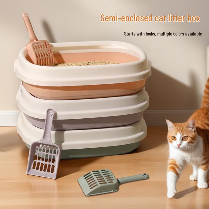 Open Anti-Splash Semi-Enclosed Cat Litter Box for All Sizes