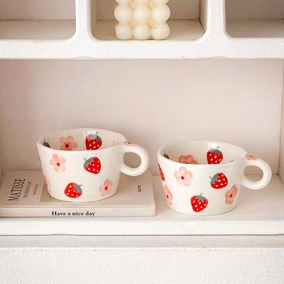 Overseas Bloggers Recommend Super Cute Hand-Painted Strawberry Flower Ceramic Child Milk Oat Breakfast Cup Water Cup
