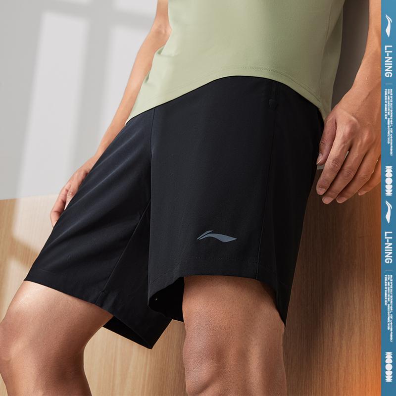 Li-Ning Quick-Drying Breathable Solid Color Mid-Waist Woven Fitness Sports Shorts Men shorts Black AKSU683-6