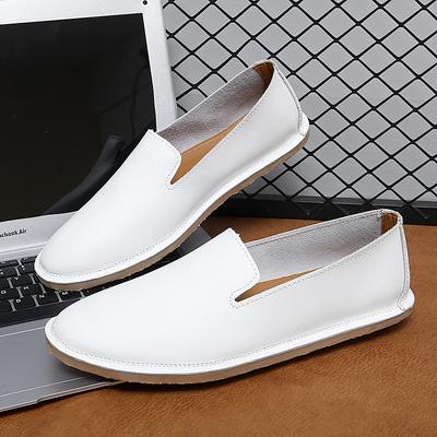 Fashion Handmade Leather Slip On Shoes Casual Soft Mens Loafers Simple Comfy Moccasins Breathable Male Boat Shoes Fashion Business Flats