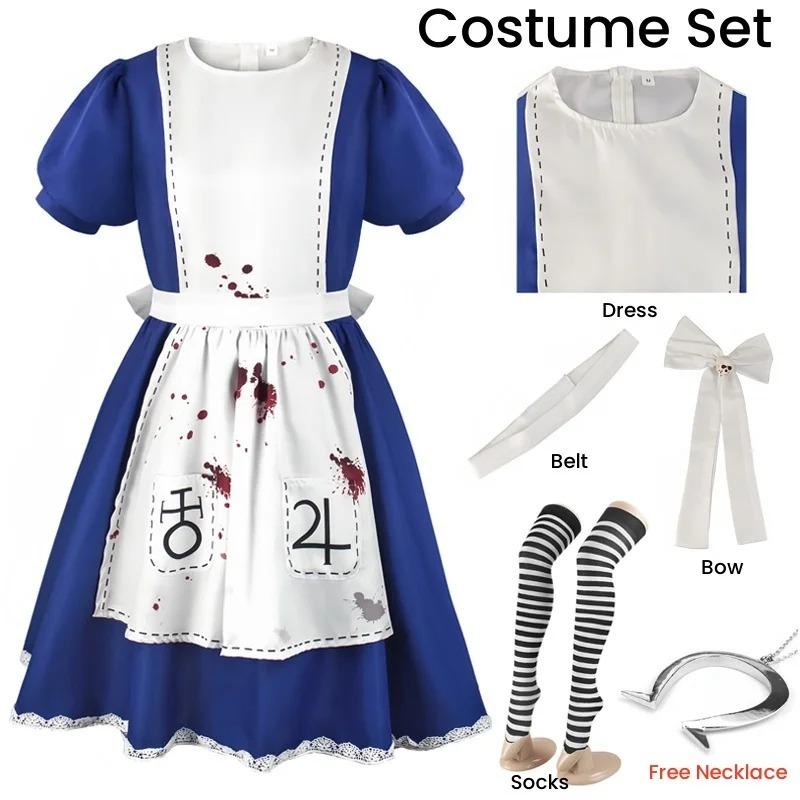 Anime Alice Princess Dress Maid Apron Dress Game Madness Returns Alice Cosplay Costume For Women Girls Halloween Party
