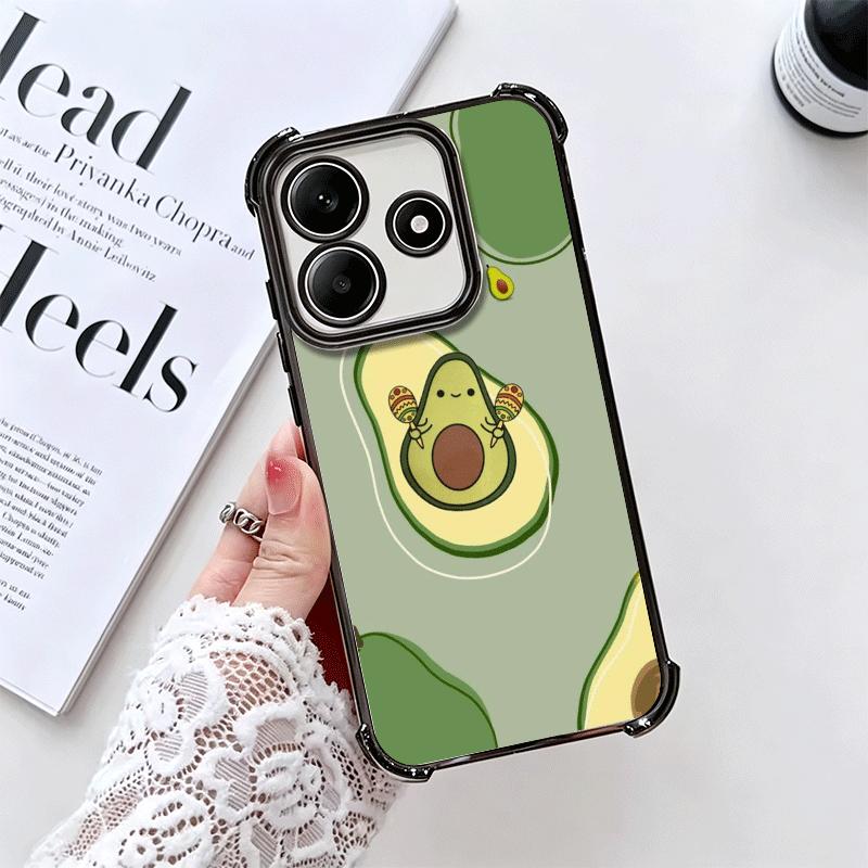 Cartoon Cute Avocado Plating Phone Case For Xiaomi Redmi Note 14 15 Pro Plus 13 12 11 11S 11T 10 9S 9 5G Anti-Fall Airabag Cover