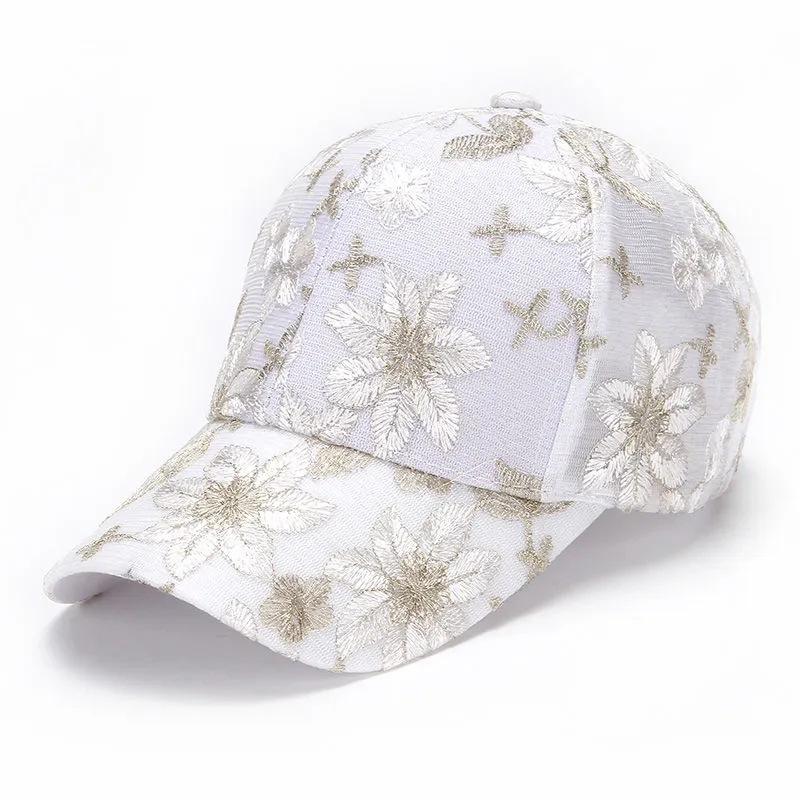 Women's Embroidered Floral Baseball Cap Korean Style Lace Mesh Sun Hat Spring Summer Breathable Uv Protection Adjustable Casual