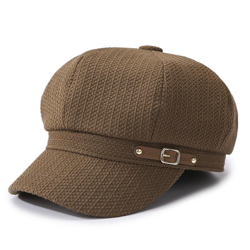 Retro Fashion Solid-Colored Octagonal Hat Outdoor Travel Leisure Versatile Beret Hat Trendy Newsboy Cap for Autumn Winter