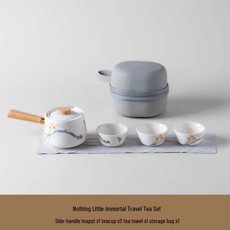 High-End Ceramic Teapot with Side Handle for Single-Person Usage - Practical Kung Fu Tea Set