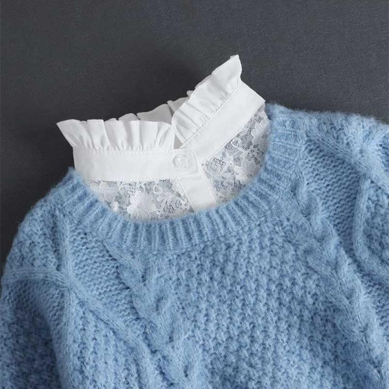 Wszechstronny koronkowy kołnierz z falbanką, dekoracyjny kołnierz do swetra jesienno-zimowego, koreański kołnierz stójka, sztuczny kołnierz