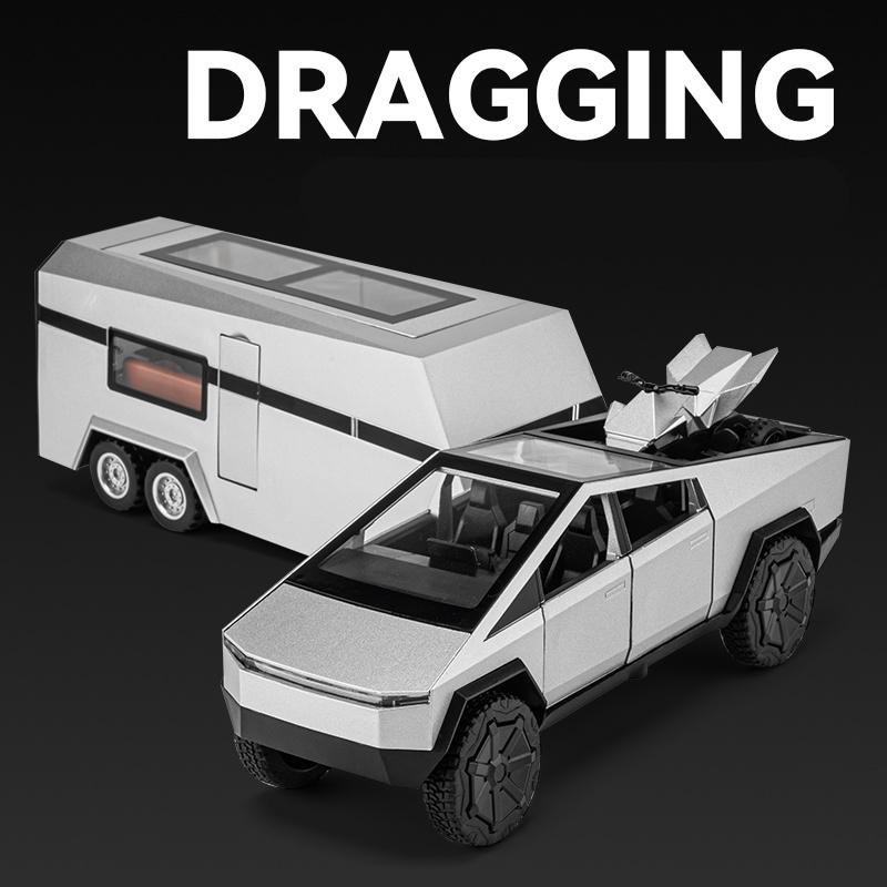 1/32 Scale Tesla Cyber Toys Off Road SUV Alloy Metal Diecast Model RV Sound Light Hobby Collection Display Decoration Boutique Gift with Boy