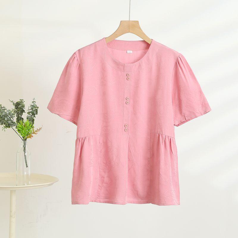 

Short-Sleeved Cotton Silk Tops Women s Summer Thin Mom s Cool T-shirt Easiest for Match Slim Looking Outwear Plus Size Bottoming Shirt Pink 3XL((Recommendation 45.00 kg-62.50 kg)
