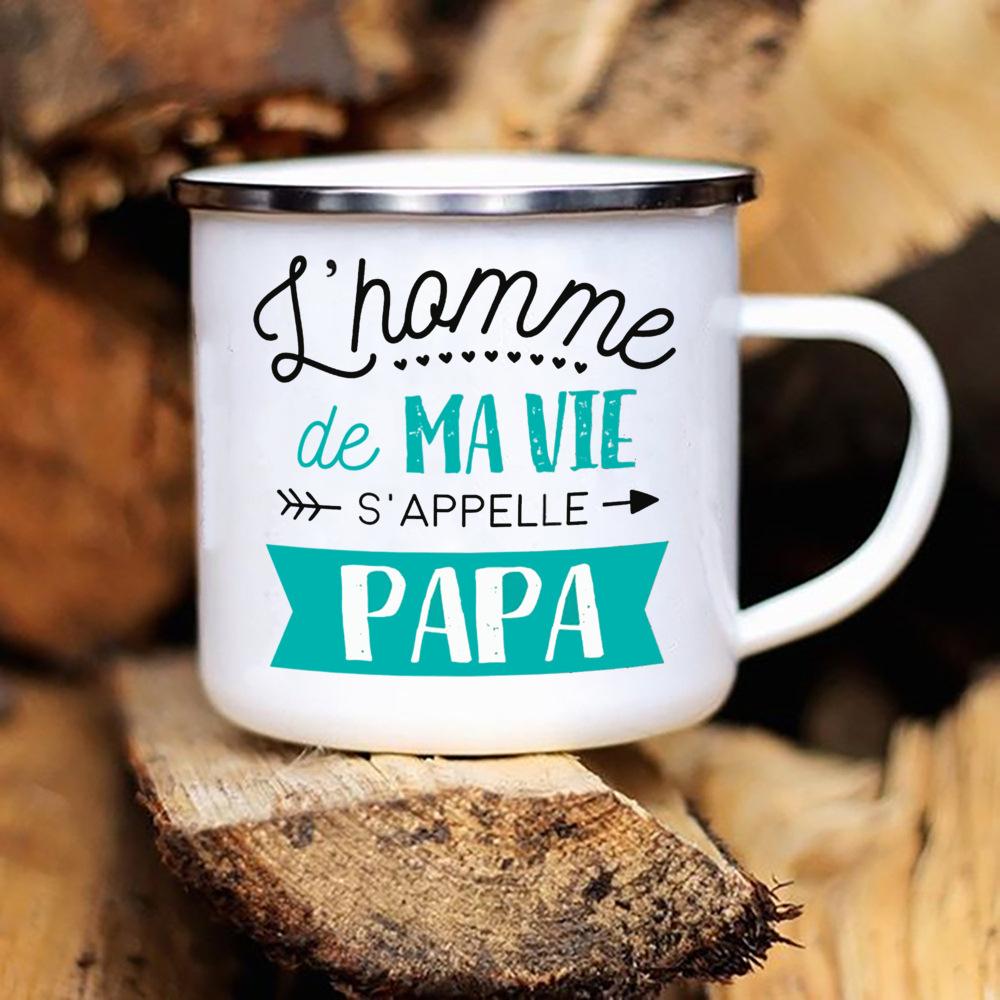 Outdoor Water Cup Best Dad In The World French Print Enamel Mug Drink Milk Coffee Cups Camping Mug Festive Birthday Gift for Dad
