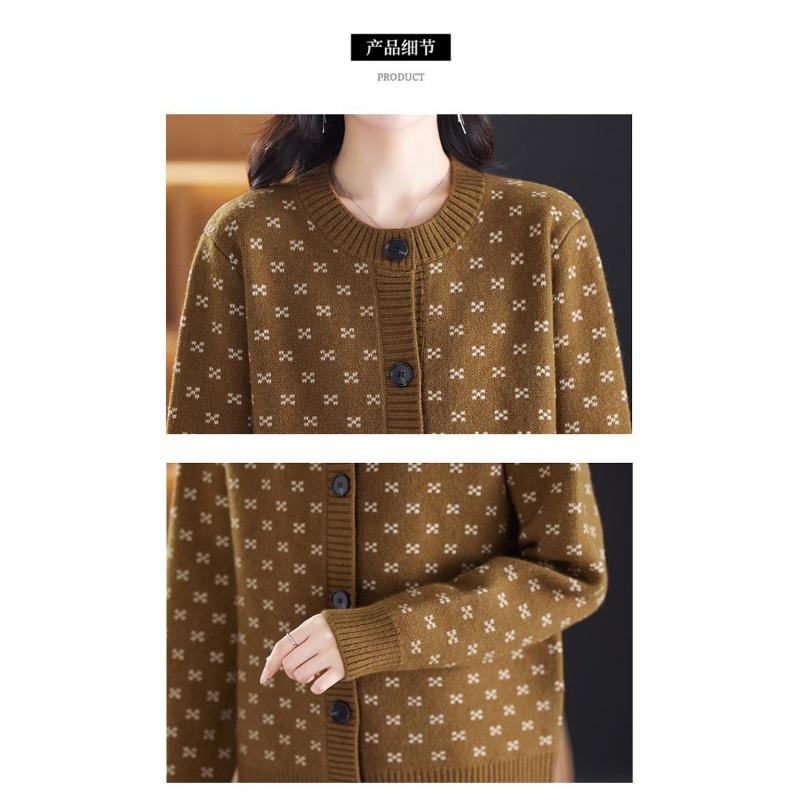 Pullover Damen Rundhalsjacke Lockerer Cardigan Geometrisches Grafikmuster Kontrastfarbe Knopf Langarm Körper