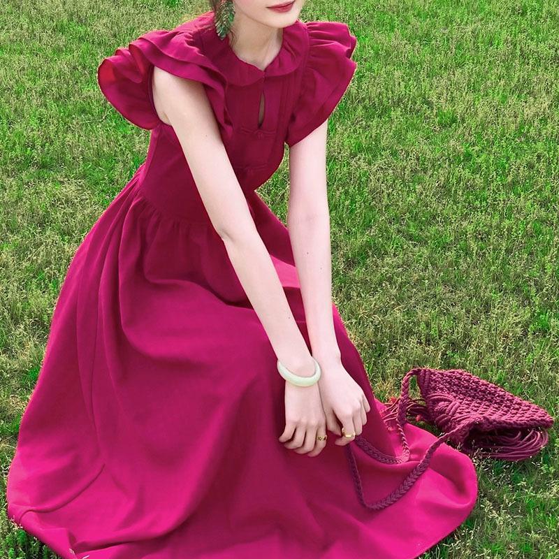 

Летнее красное платье с рукавами, повседневные платья для пляжного отдыха L