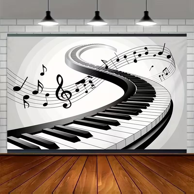 Elegant Piano & Music Notes Backdrop Black White Keyboard Concert Background