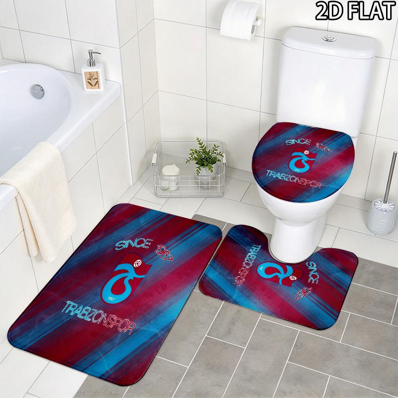 3pcs Trabzonspor2 Pattern Flannel Nonslip Absorbent Washable Decorative Bathroom Home Toilet Seat Cover Mat