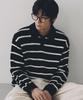 NODU Multi-Color Block Collared Stripe Knit T-Shirt [Black]