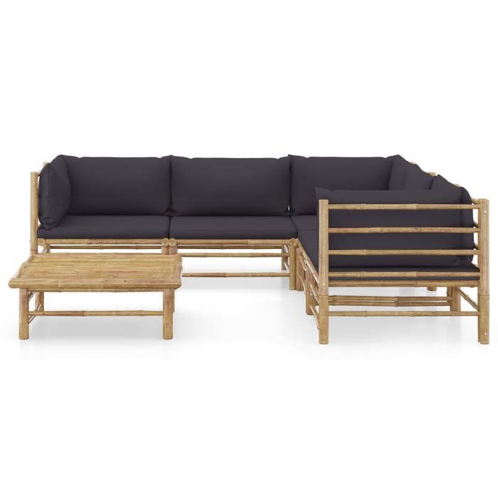 Exclusive House - 6-piece Garden Furniture Set with Dark Grey Cushions Bamboo