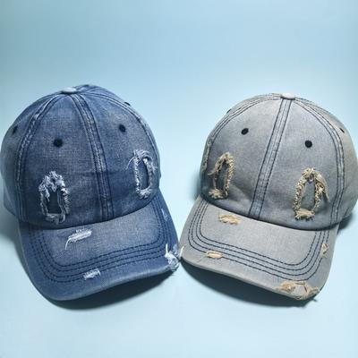 Distressed Washed Denim Baseball Cap Adjustable Grunge Streetwear Sun Hat For Casual Outfits