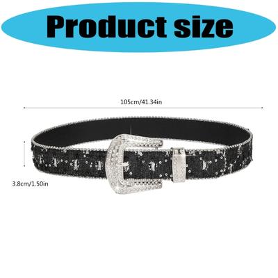 Fashionable PU Leather Waistband Waist Belt Adjustable Waist Cincher Strap Feature Crystal Rhinestones Design