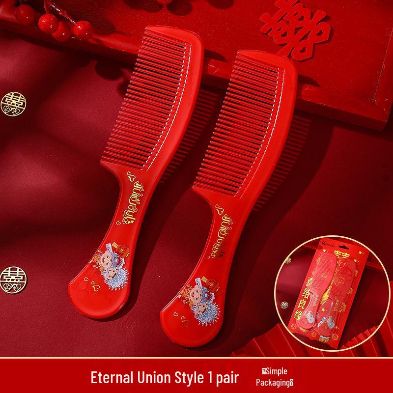 Bordowy Drewniany Zestaw Grzebieni Ślubnych z Lusterkiem - Pudełko na Prezent Weselny Panny Młodej