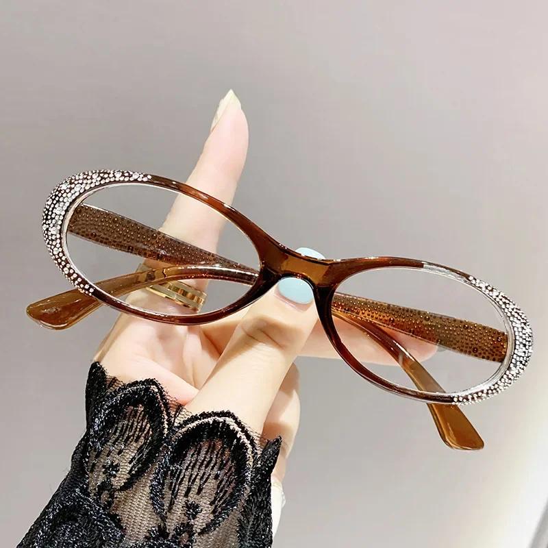 0 ~ 4.0 Women's Reading Glasses Small Frame Anti Blue Light Presbyopia Glasses Shining Brightly PC Far Sighted Diamond Encrusted