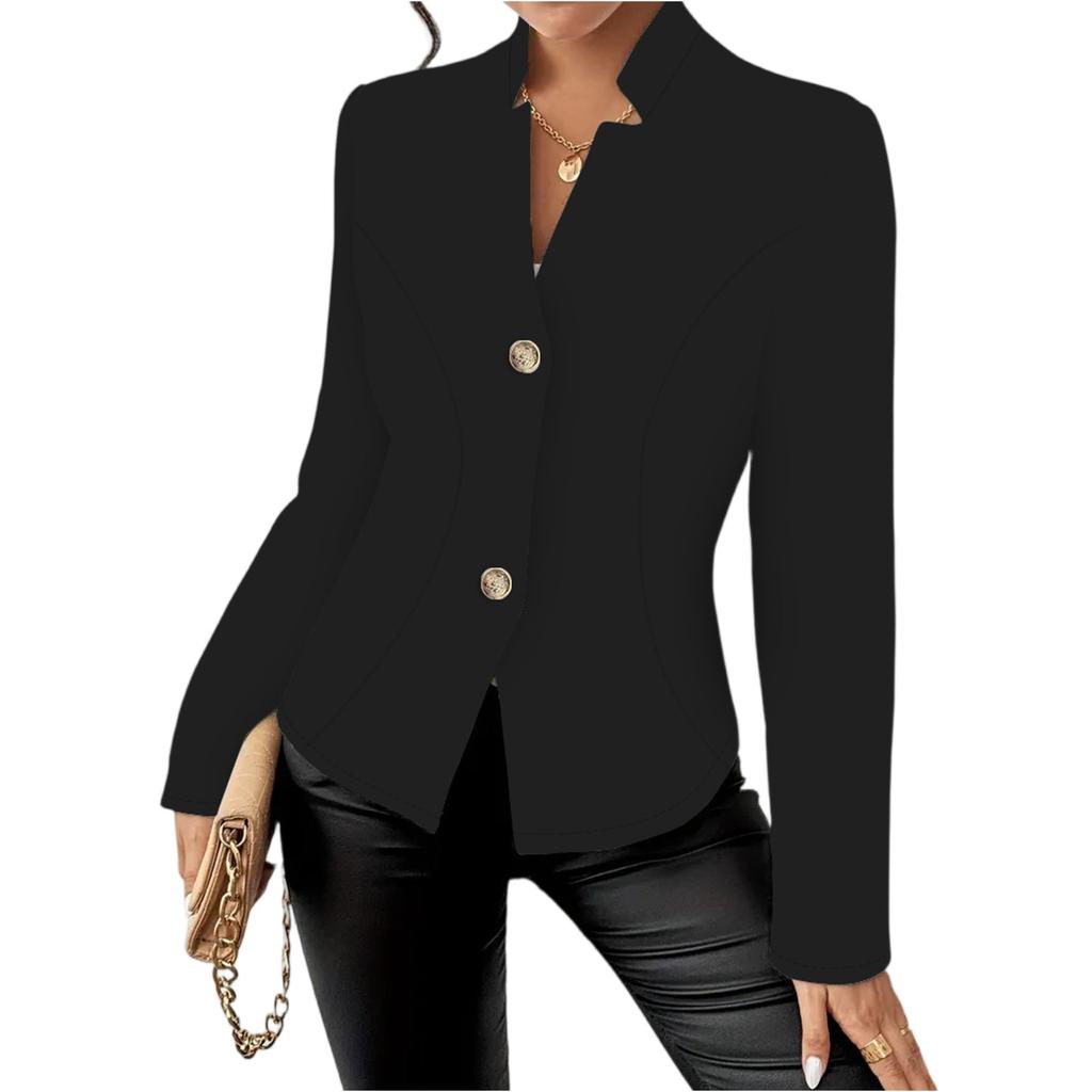 Damen Casual Einfarbig Slim Fit Zwei-Knopf-Kragen mit fehlenden Ecken Langärmliger Sakko