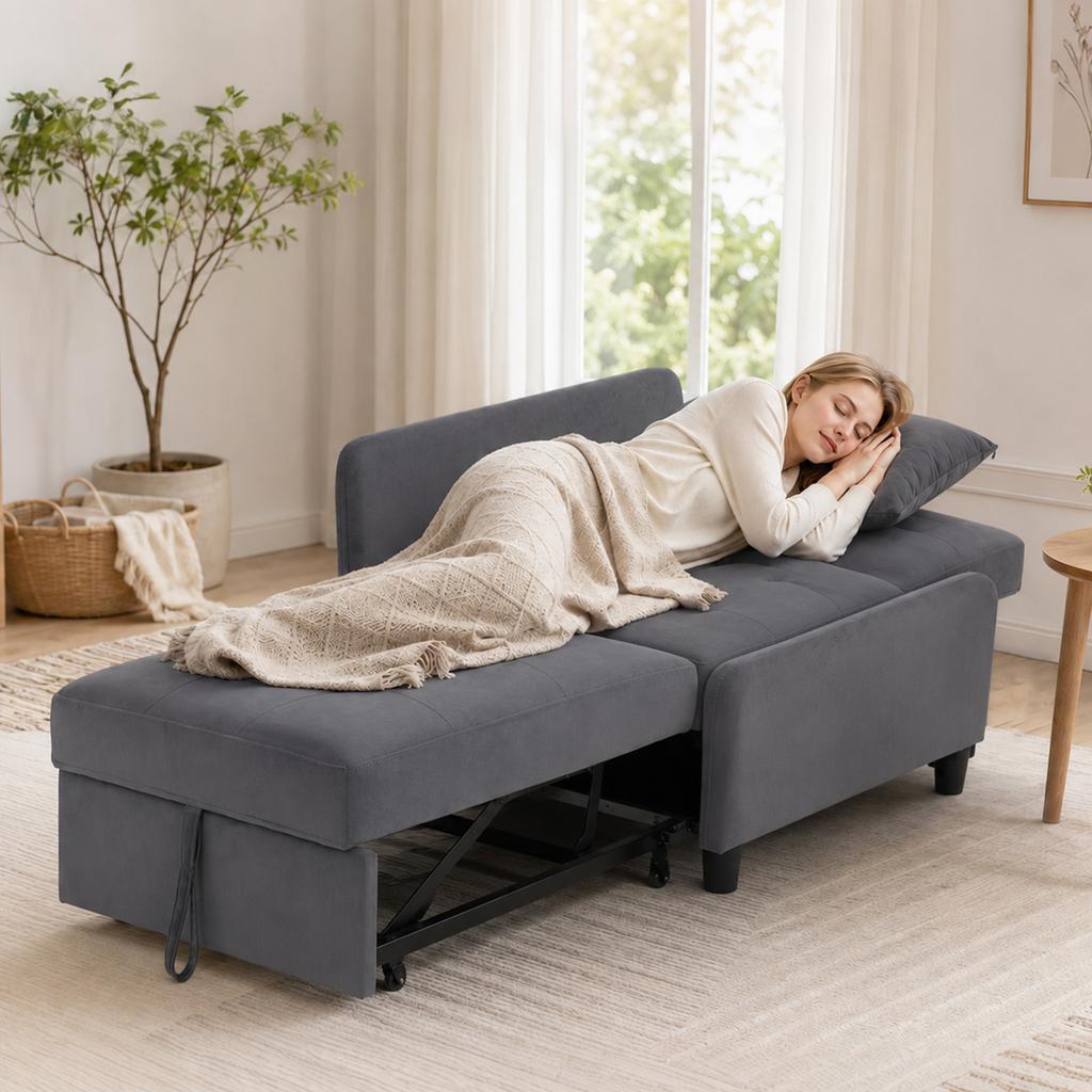 Convertible Sofa Bed, 1-Seater, 4-in-1 Armchair Bed, Velvet, Adjustable Backrest, Dark Grey