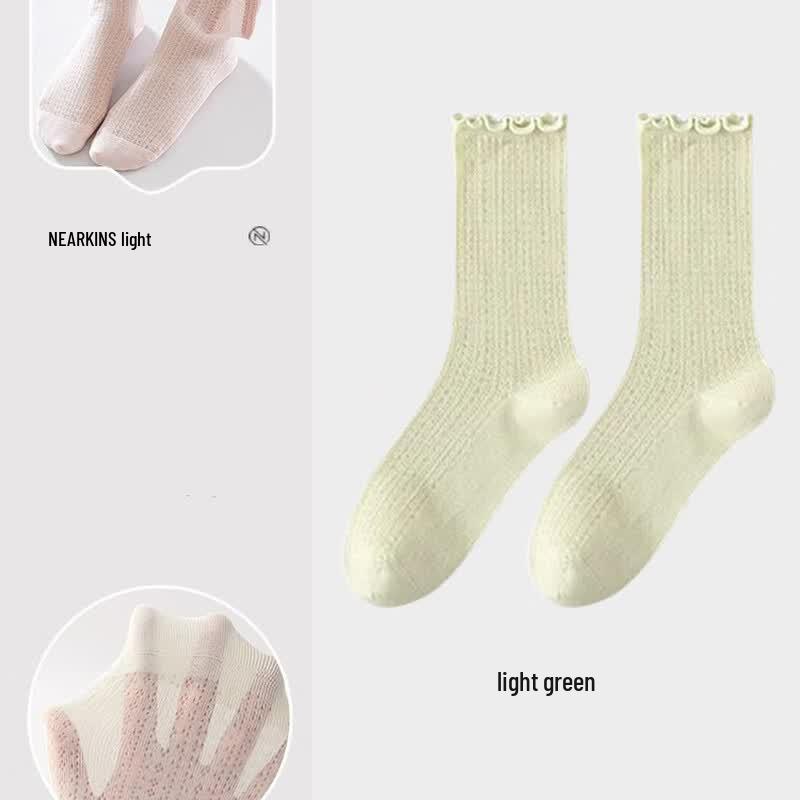 NiQing Women s Summer Thin Lace Mesh Mid-Calf Socks