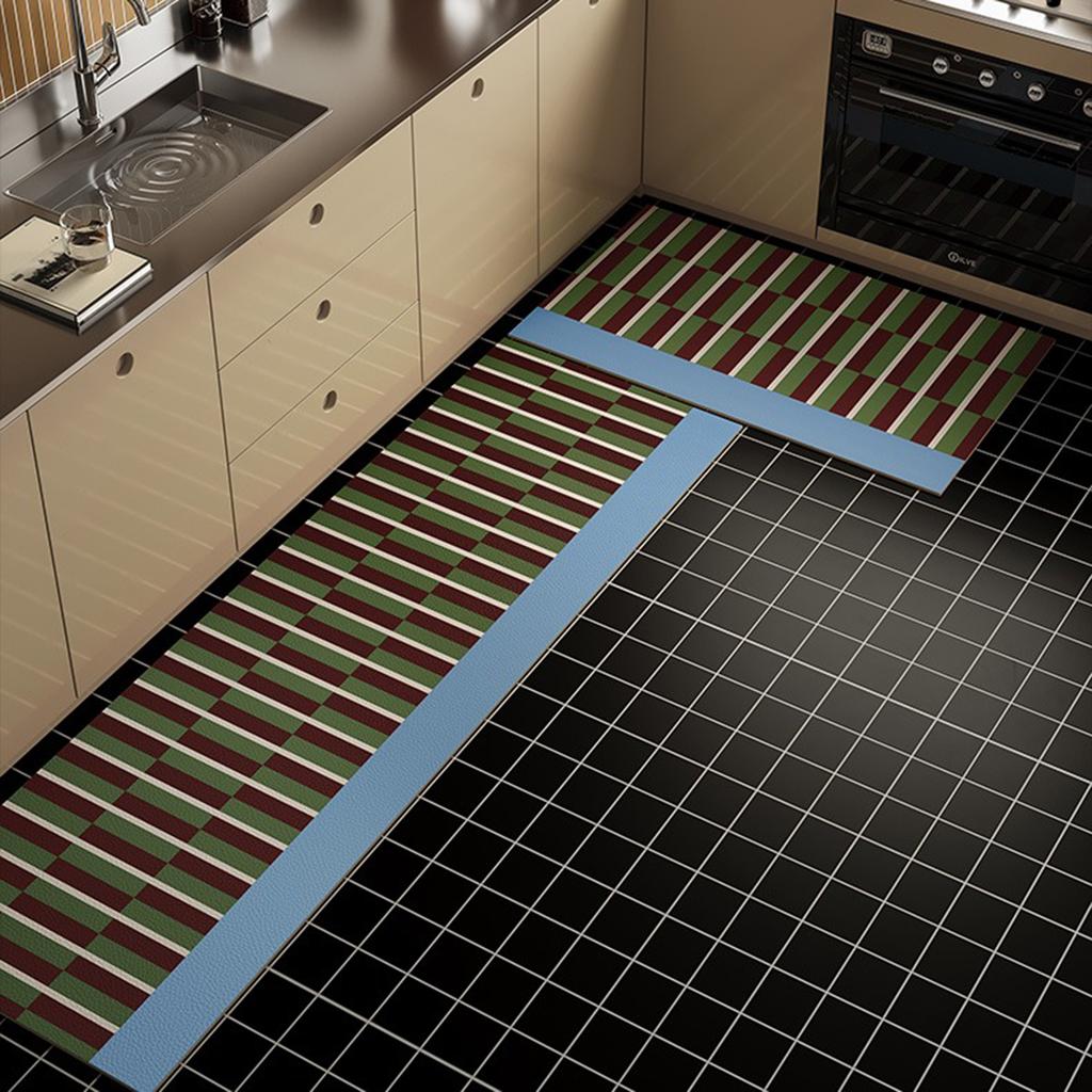 Checkerboard Plaid Kitchen Mats Long Strip Runner Carpet Oil-proof Waterproof Kitchen Rugs PVC Leather Washable Floor Mats Tapis