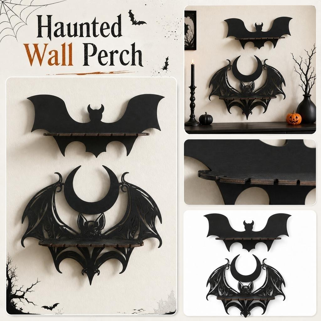 Wooden Wall Mounted Display Shelf Bat Shape Design Decorative Storage Rack for Seasonal Home Organization and Display