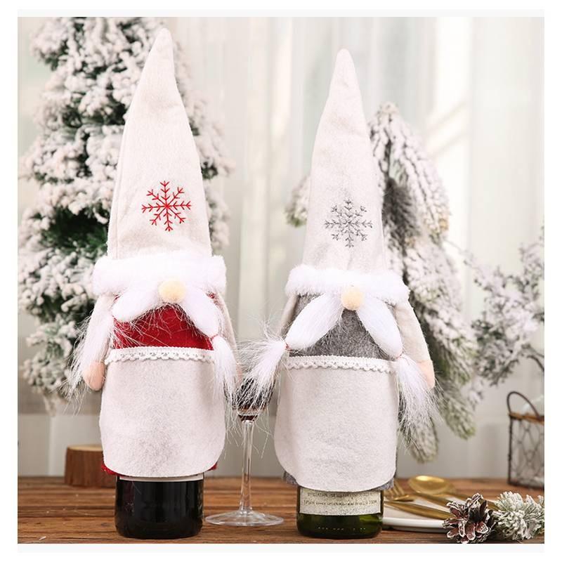 Festive Christmas Wine Bottle Covers Featuring Charming No-face Old Man Design In Red And Gray