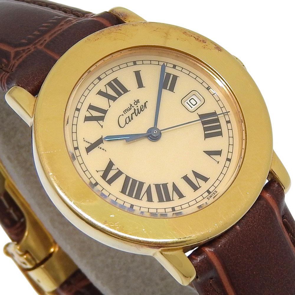 CARTIER Must Rondo Watches W1006822 IvoryDial Plated Gold/leather Quartz Analog display unisex Used