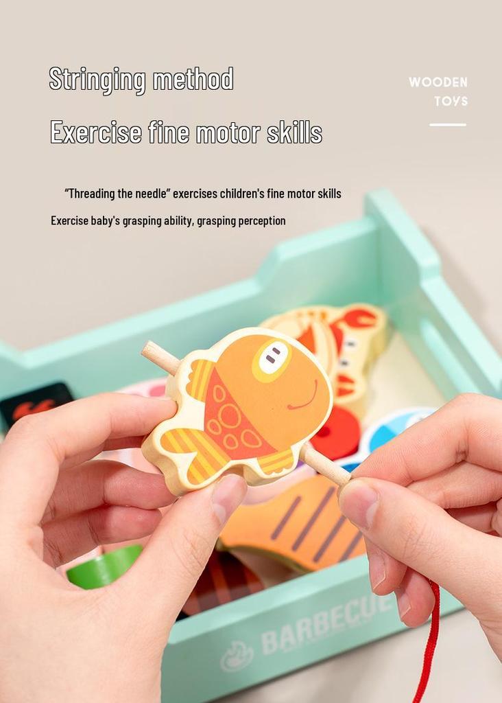 Children's Wooden BBQ Grill Role Play Set - Parent-Child Interactive Educational Toy