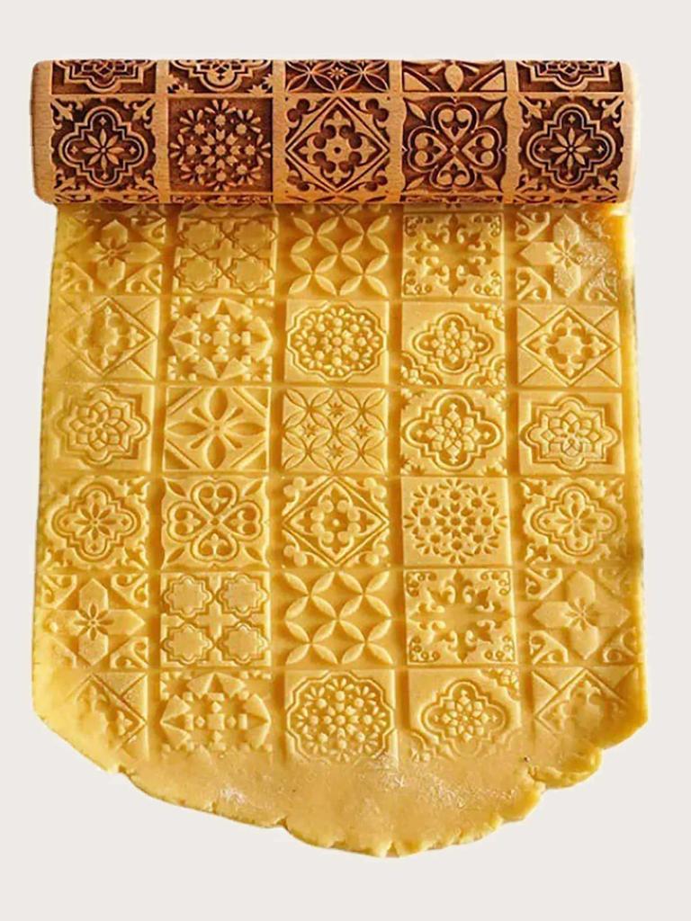 Exquisite Pattern Rolling Pin Wooden Embossing Baking Tools Reindeer Dough Engraved Square Grid Cookies Mold