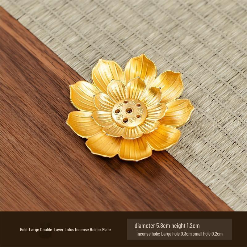 Double-Layer Antique Lotus Incense Burner for Tea Ceremony and Buddha Worship with Multi-Hole Sandalwood Stick Holder.