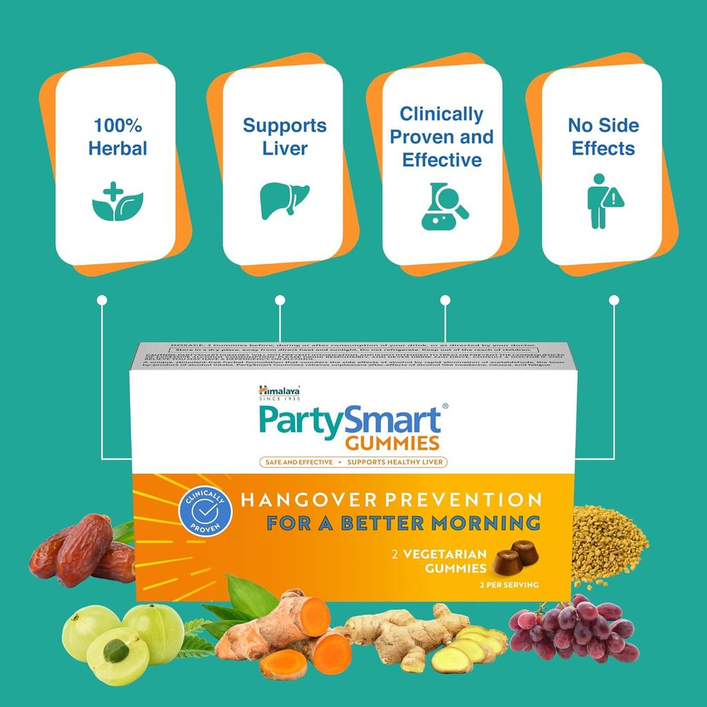 Himalaya PartySmart Gummibärchen Katerprävention Pflanzliche Leberunterstützung | 5 Stück Packung | Sichere Effektive Natürliche Erholung für Besseren Morgen