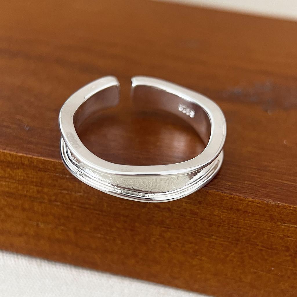 BF CLUB 925 Sterling Rings for Women Simple Geometric Handmade Irregular Retro Gold Narrow Ring Allergy For Birthday Gift
