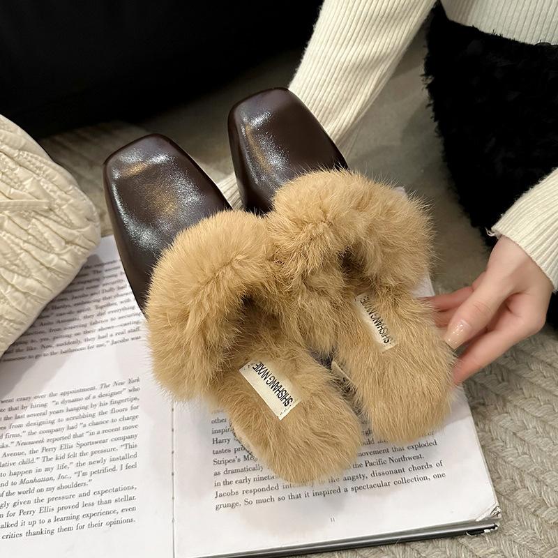 Mao Mao Slippers Women's Outer Wear 2025 Autumn Thick Heels High Heels French High-end Sense Bag Head Cotton Drag Temperament Muller Shoes