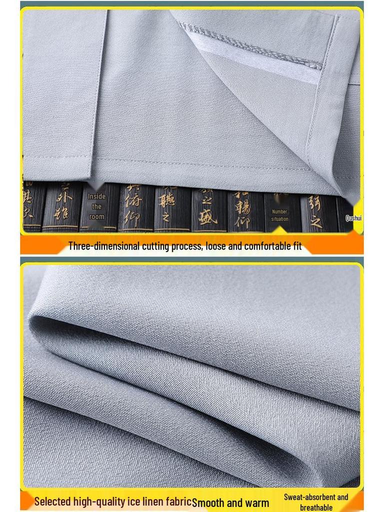 Men's Summer Ice Silk Tang Suit Short-Sleeve Chinese Shirt for Dad and Grandpa