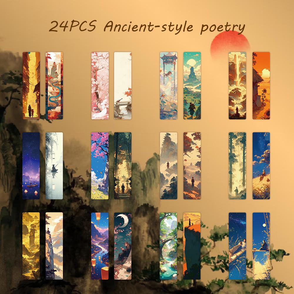 Chinese Ink Painting Bookmarks: 24 Sheet Set of High Aesthetic Student Reading Markers, Perfect As Cultural Creative Paper Gifts