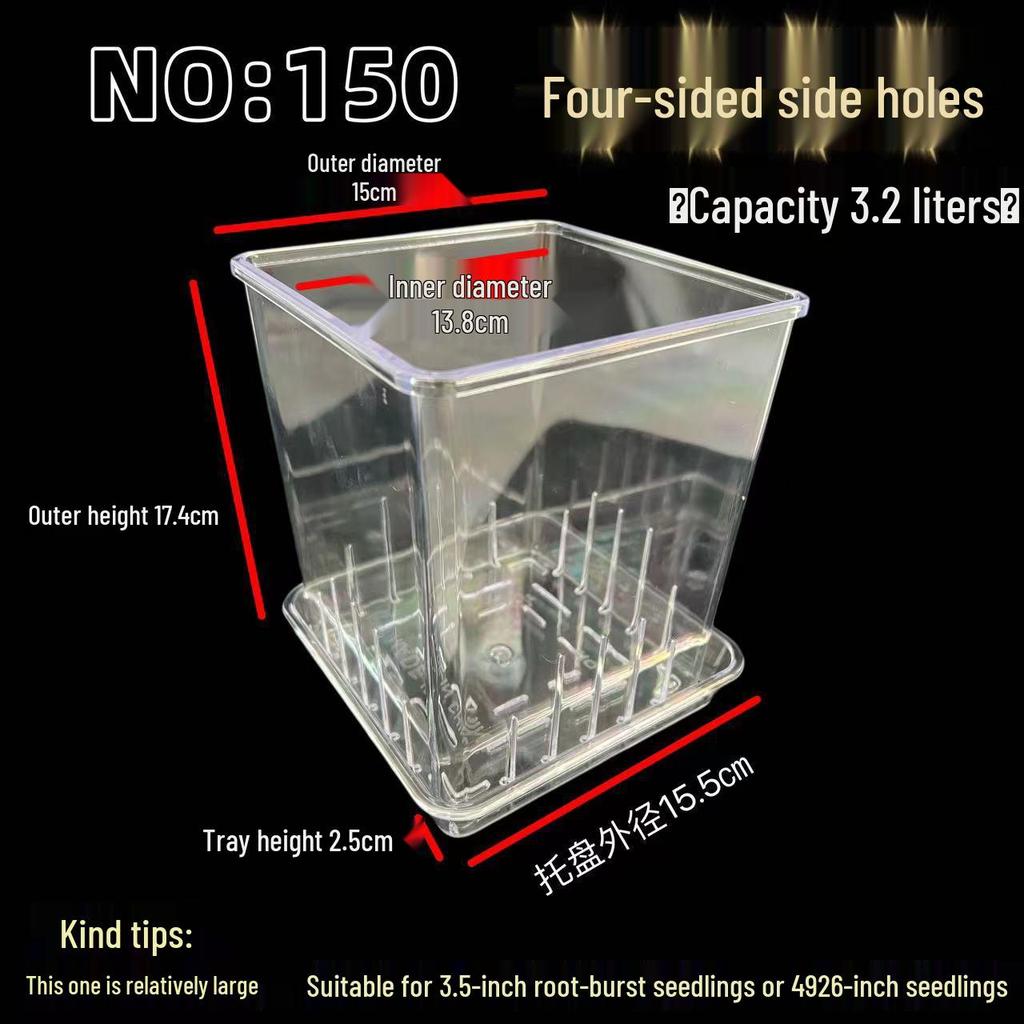 Square Transparent Plastic Flower Pot for Phalaenopsis Orchids, Breathable, Ideal for Living Room or Indoor Window Sill