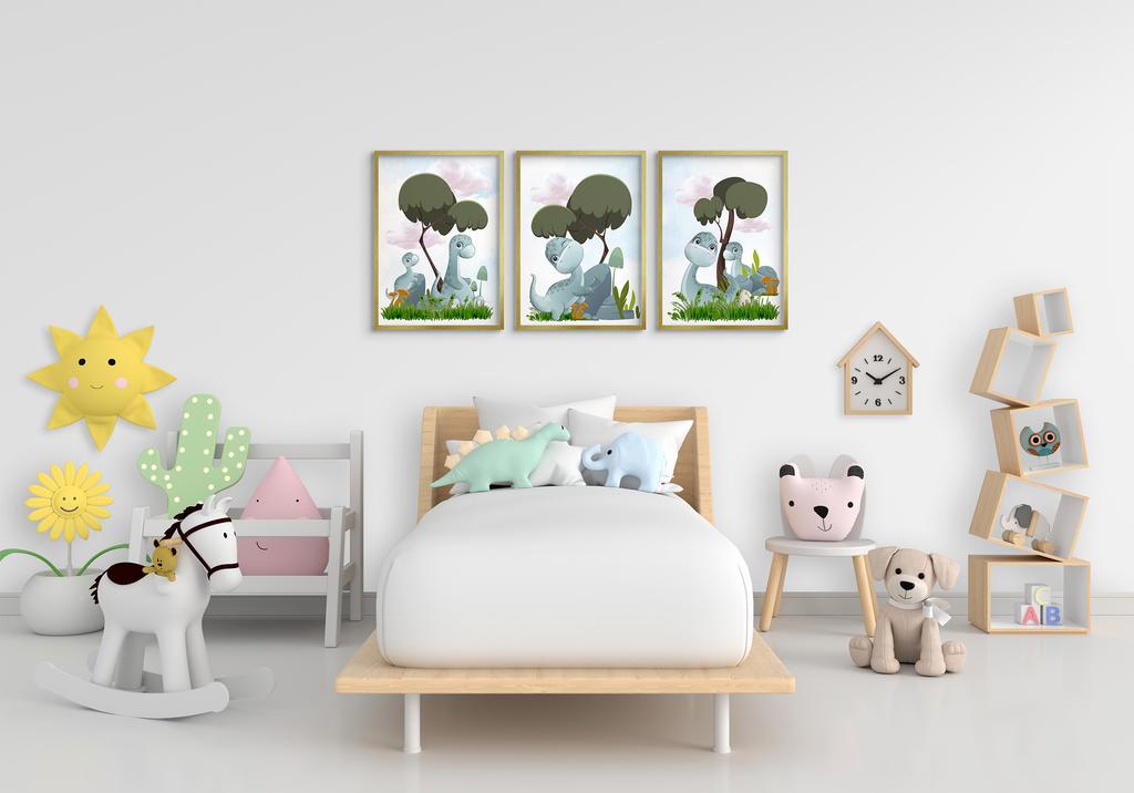 Plakaty dla dzieci zestaw pastelowe dinozaury do pokoju dziecięcego 30x40