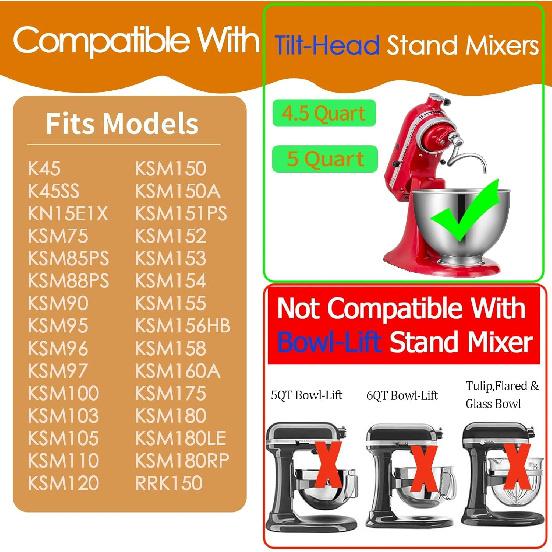 Stainless Steel Spiral Dough Hook Replacement for KitchenAid 4.5-5 Qt. Tilt-Head Stand Mixers.Accessories Compatible for Kitchen Aid K45, K45SS,