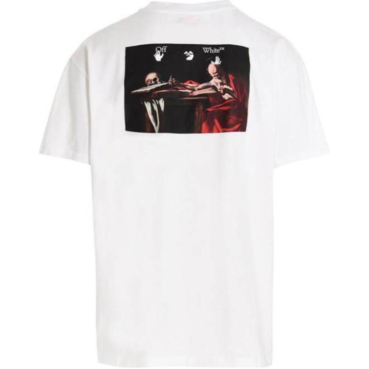 Off-White Caravaggio Paint Over Short-Sleeve Tee White/Black Men Tops OMAA038C99JER0060110