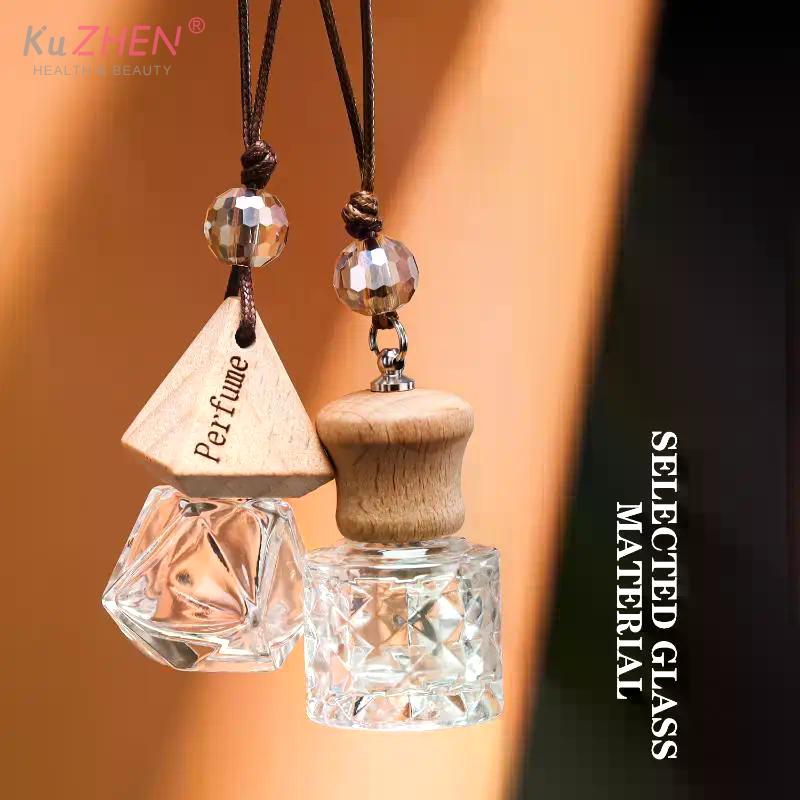 1PCS Mini Empty Glass Essential Oil Diffuser Bottle With Wooden Cap Car Hanging Perfume Bottle For Auto Aromatherapy Decoration